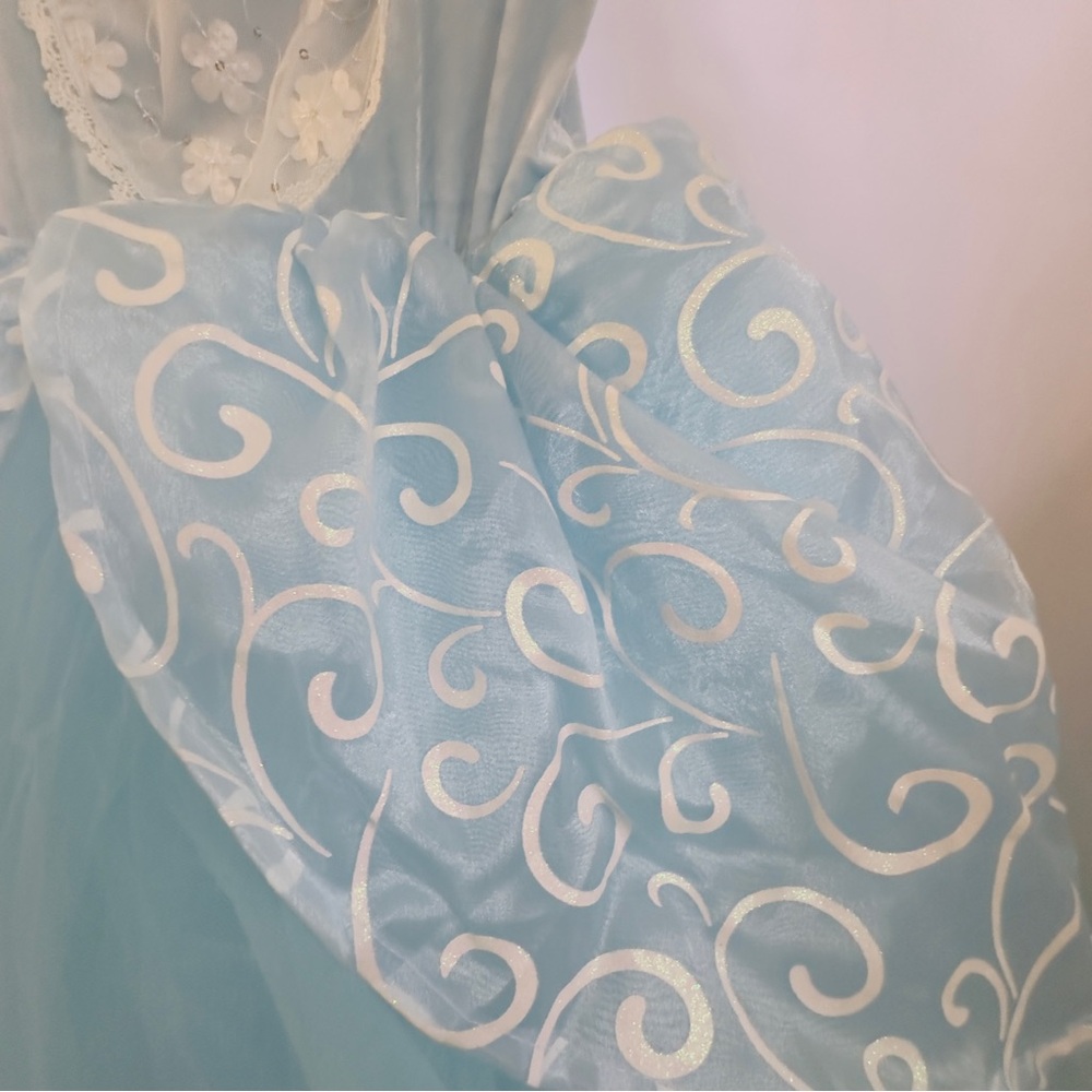 Light Blue Princess Tulle Costume Dress for Girls Cinderella w Gloves 4/5T - Picture 8 of 16